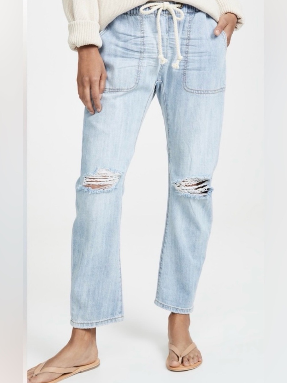 One Teaspoon Shabbies Light Blue Distressed Drawstring Relaxed Boyfriend Jeans